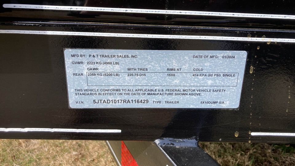 New 2024 P & T Trailers 5x10 Dump Trailer Marmora New Jersey