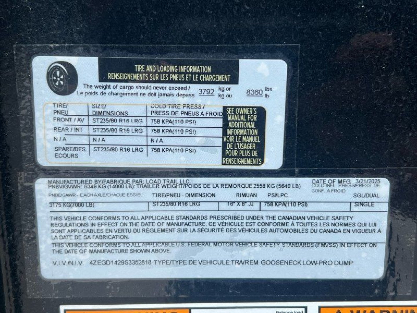 New 2025 Load Trail 83''x14' GN Low-Pro Dump Trailer