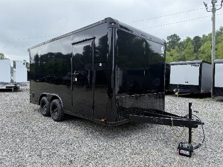 New 2025 Spartan 8.5x16 Enclosed Trailer, Black PolyCor With Black Trim, 10K GVWR, 7' Interior, 54  Triple Tube Tongue, Rear Race Wing, Flat Front With Cast Upper Corners