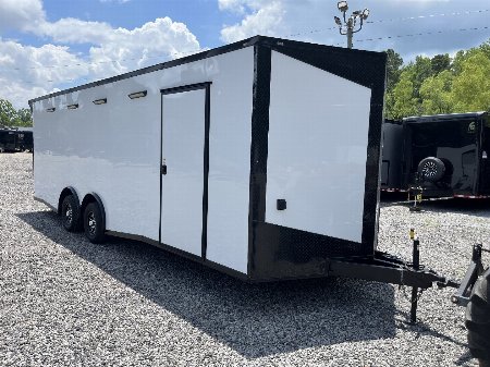 Used 2024 Fast Cargo 8.5X24 Enclosed Trailer, 10K GVWR, Escape Door, Rubber Coin Floor, E-Track, Cabinets, Electrical PKG, A/C, White Polycor