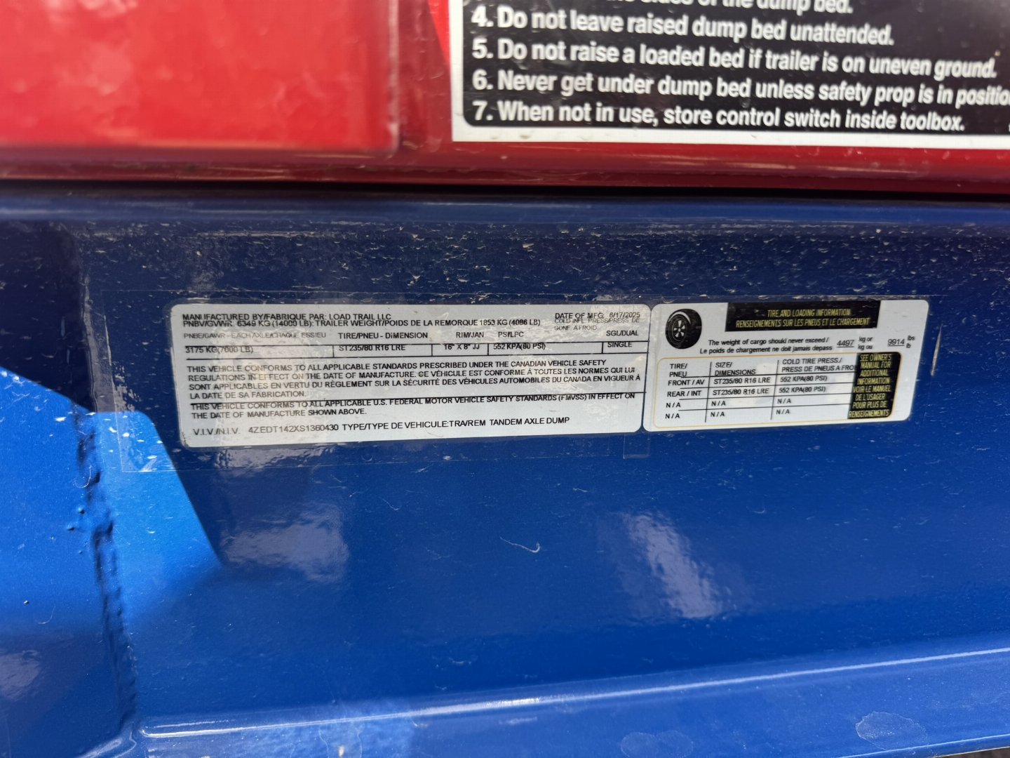 New 2025 Load Trail 7-14 Dump